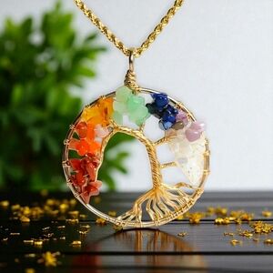 🆕️18K Gold Plated Stainless Steel Necklace With Natural Crystals And Stones 🌳